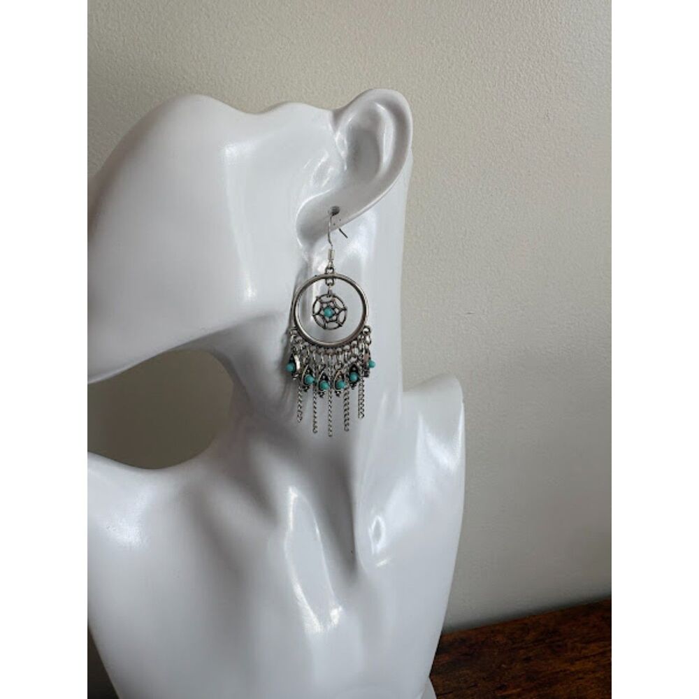 S925 Sterling Silver Dream Catcher Tassel Earrings NWT